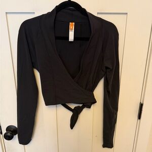 Lucy Long Sleeve True Wrap Cropped Top Black Size Medium Y2K Athleisure Yoga